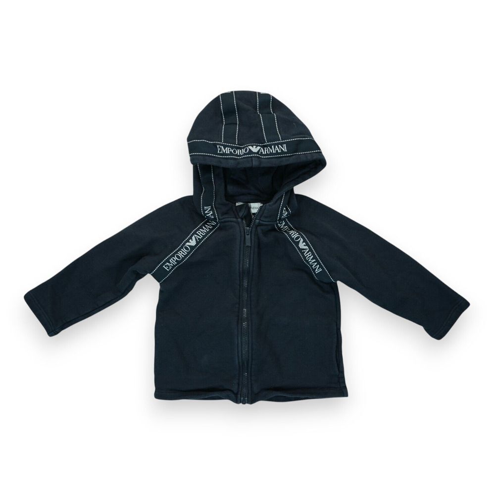 Emporio Armani Baby Toddler 18M Black Hooded Sweater with Logo Stripes AUTHENTIC